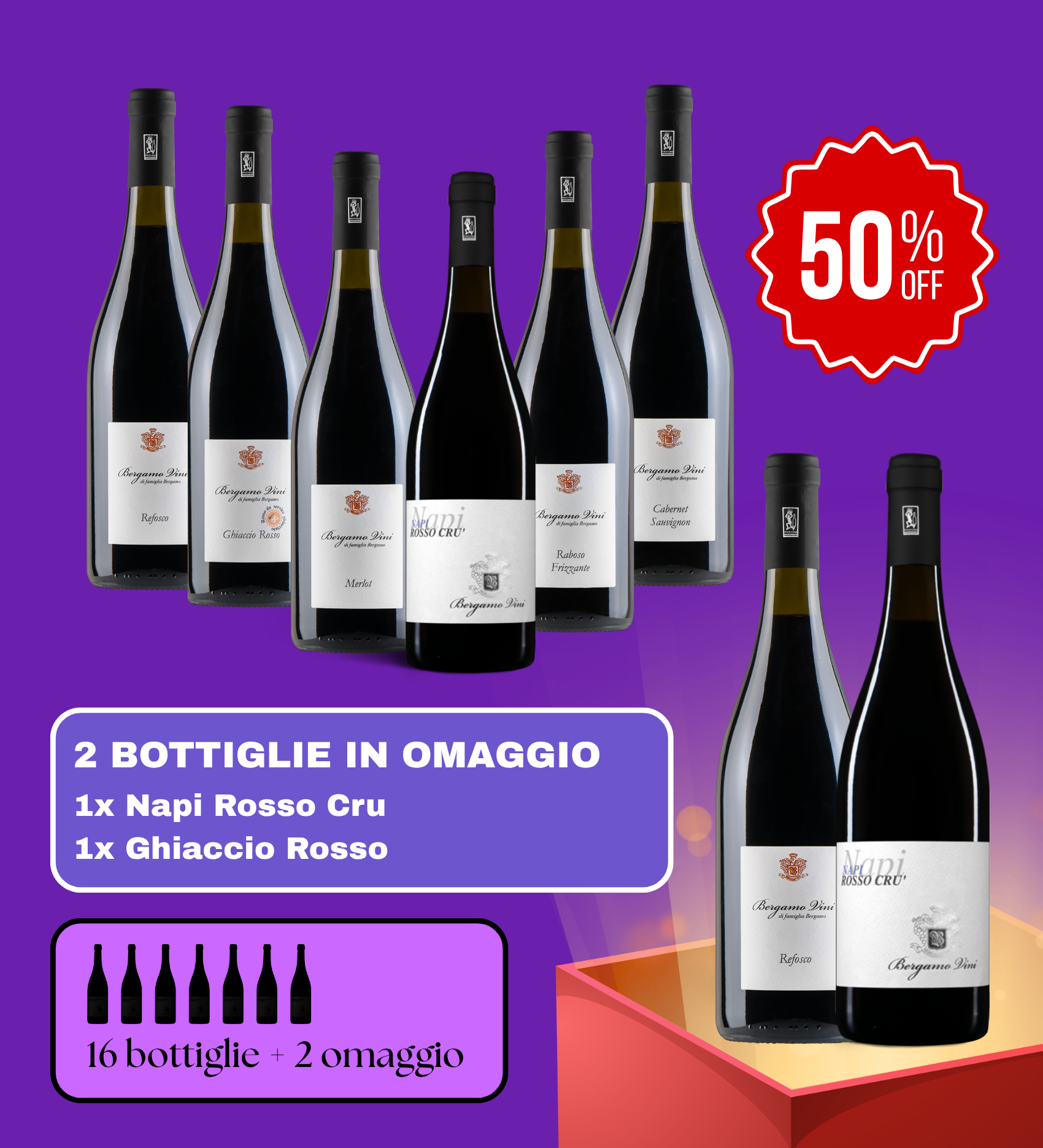 SELEZIONE VINI ROSSI 16 BOTTIGLIE bergamovini