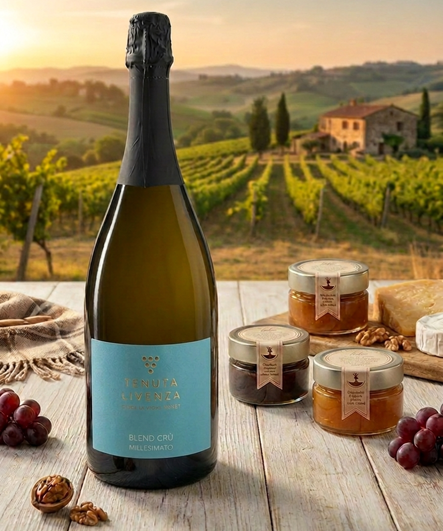 BLEND CRU’ BRUT 2025 - 1,5 L + 3 VASETTI GOURMET Tenuta LIVENZA
